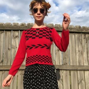 Vintage Red & Black Knit Sweater